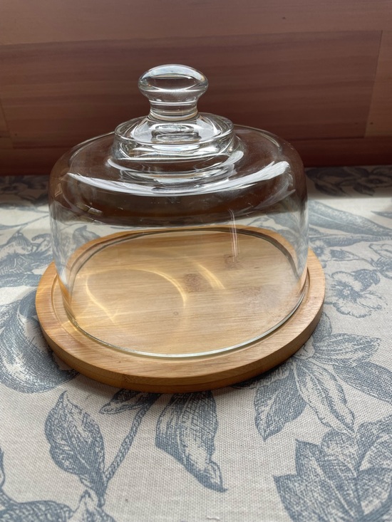 Other - Vintage Glass Cloche Dome with Bamboo Base Cheese Dome Display Cover Home Decor